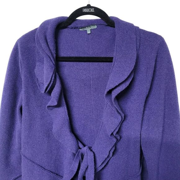 LORA. GI 100% Lambs Wool Tie Front Cardigan Flutter Neckline Made In Italy XL - Picture 8 of 12